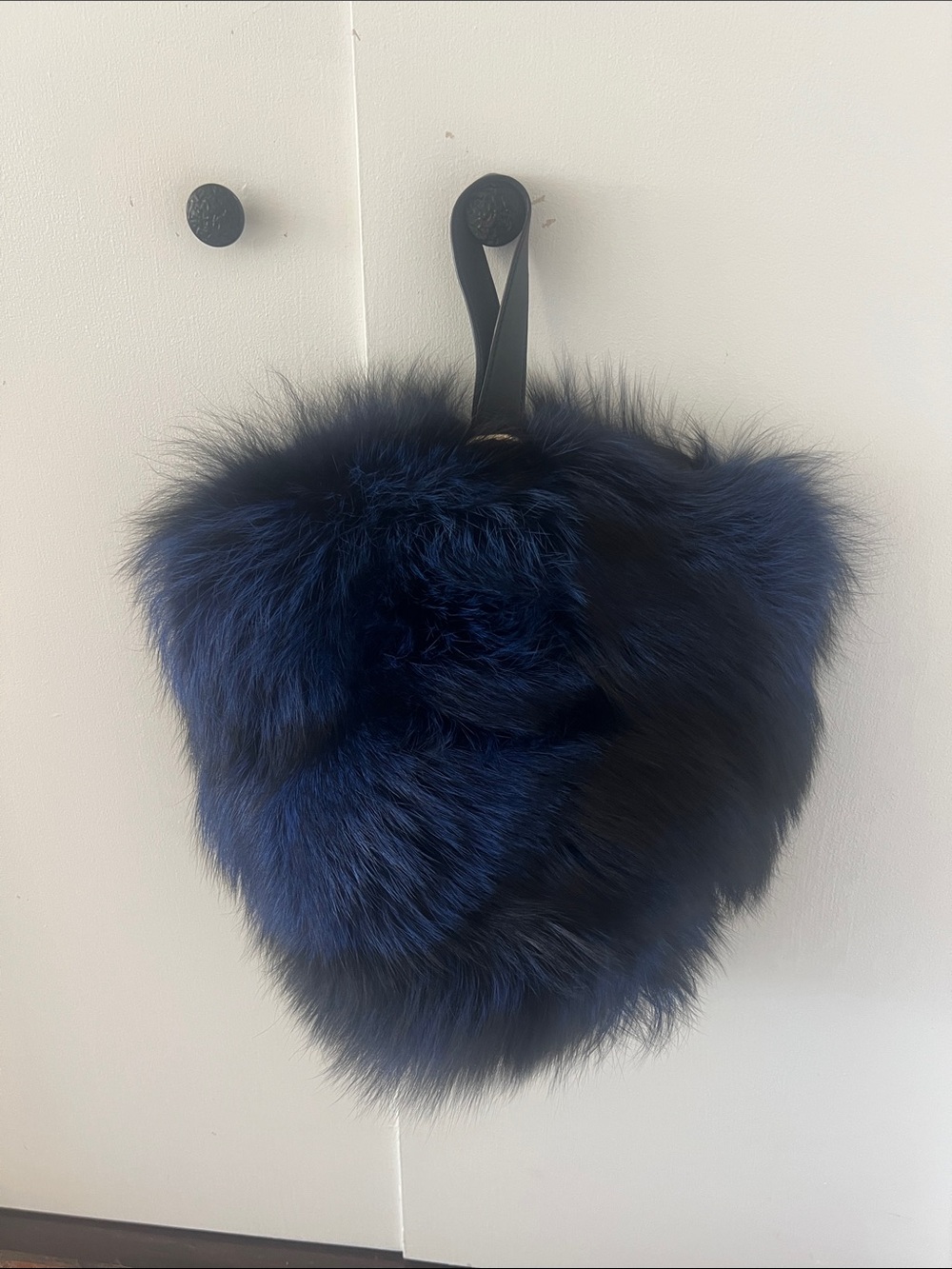 Derek Lam Equisite Faux Fur Navy Bag with Loop Strap